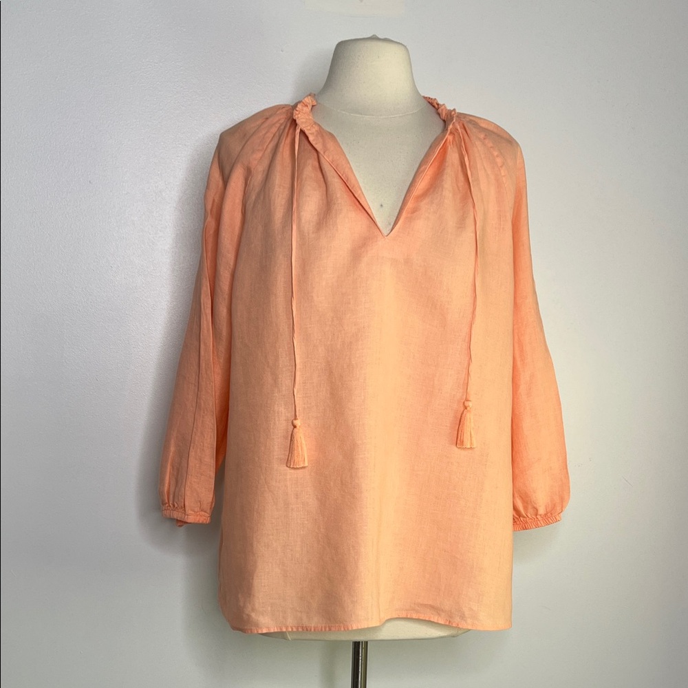 Lands’End orange linen blouse size XL